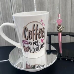 Valentine's cheetah style coffee mugs with matching pen.
